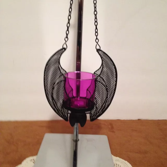 PARTYLITE  Hanging Vampire Bat CANDLE HOLDER Black & Purple HALLOWEEN Decoration