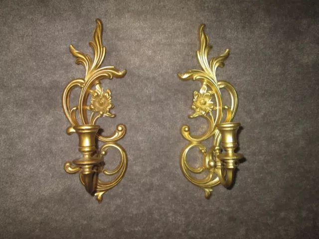 Vtg Pair Of 2 SYROCO Gold Candle Holder Wall Sconces Hollywood Regency ; #3393