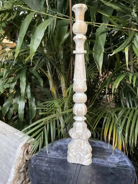 Candle Holders-Carved Balinese Beige Wash Timber- 1 Meter Tall