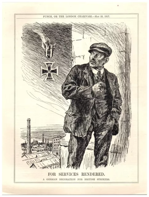 WWI British Strikers Awarded German Medal Political Cartoon Punch Magazine `6P