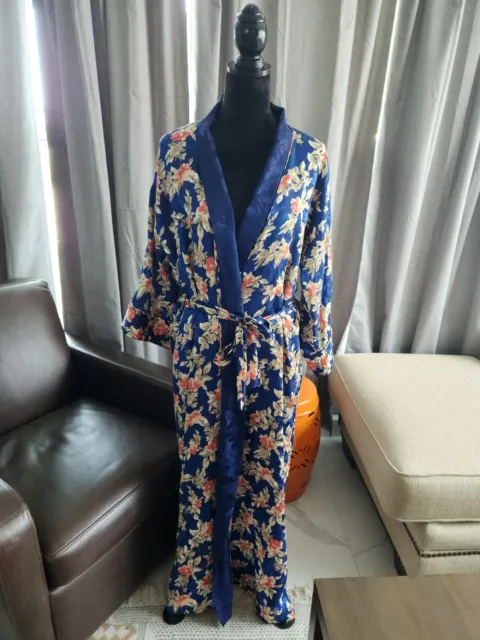 Vintage Christian Dior Lingerie Blue Floral Robe Kimono L