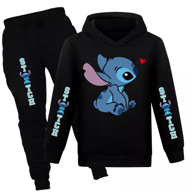 Set tuta Lilo and Stitch bambini ragazze ragazzi felpa con cappuccio pantaloni top loungewear 3