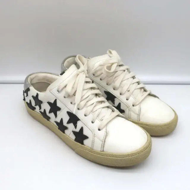 Saint Laurent Court Classic Star Sneakers White & Black Leather Size 36.5