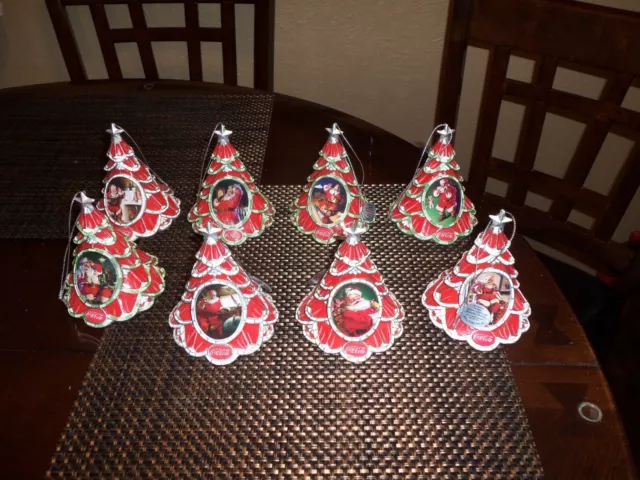 8 Coca-Cola Santa Lighted Christmas Tree Ornaments  By The Bradford Exchange