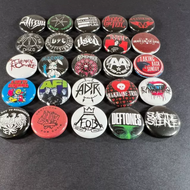 Emo and Pop Punk 1" Button Pin Set Screamo Alternative Rock (25 pins total) 2