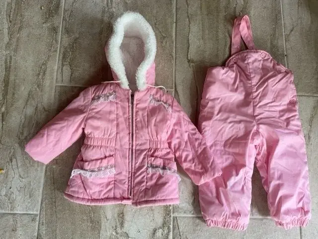 Vintage 1980's Girls Pink Snow Suit Jacket and Pants 2T