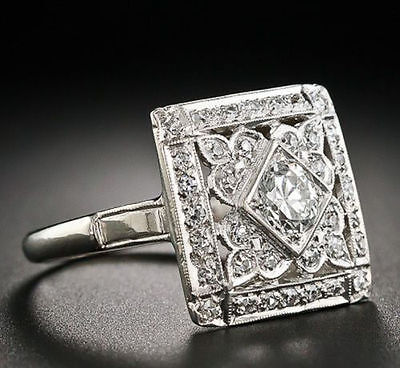 Art Deco Ring Vintage Style Solid 925 Sterling Silver Jewelry For Women White