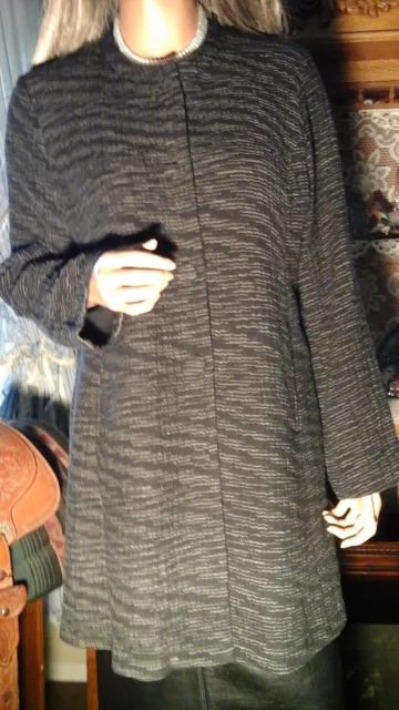 Eileen Fisher New Sz L Pl Black Textured Weave Knit Coat Jacket Lined Pockets