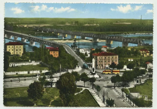 Piacenza - Veduta panoramica dei due Ponti sul Po -Viaggiata 1963 (acquerellata)