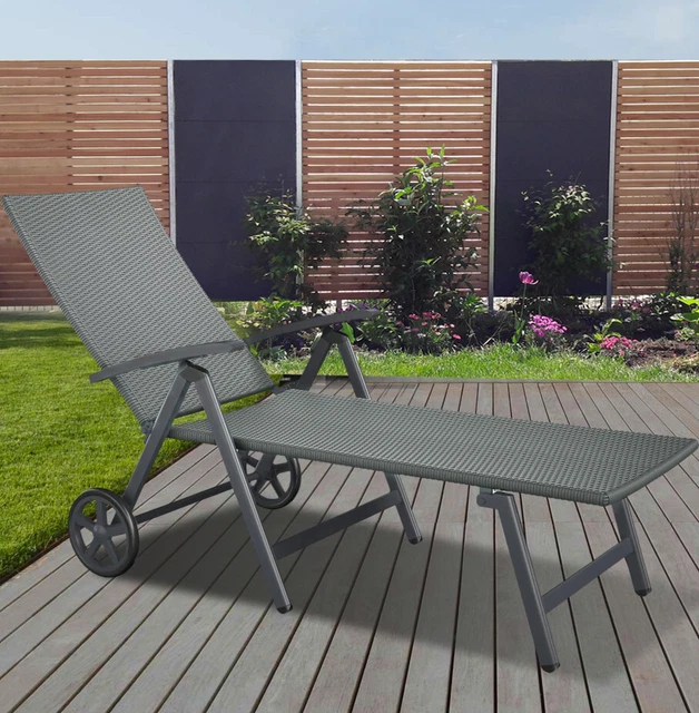 ALU SONNENLIEGE MIT ROLLEN Polyrattan Gartenliege Geflechtliege