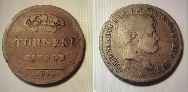 Napoli- Ferdinando II di Borbone - Moneta di Cinque Tornesi- Anno 1843. RARO.