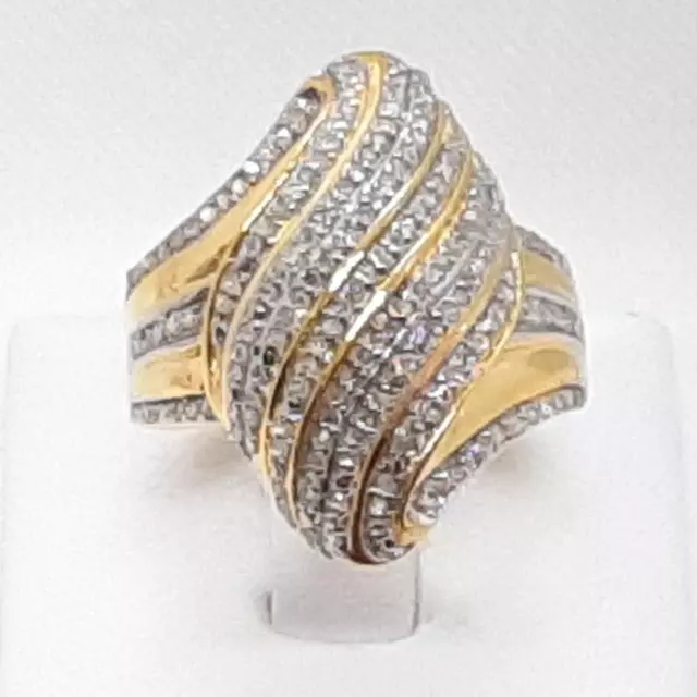 Genuine 1.05ctw Diamond 14K Yellow Gold 925 Sterling Silver Ring Size 7