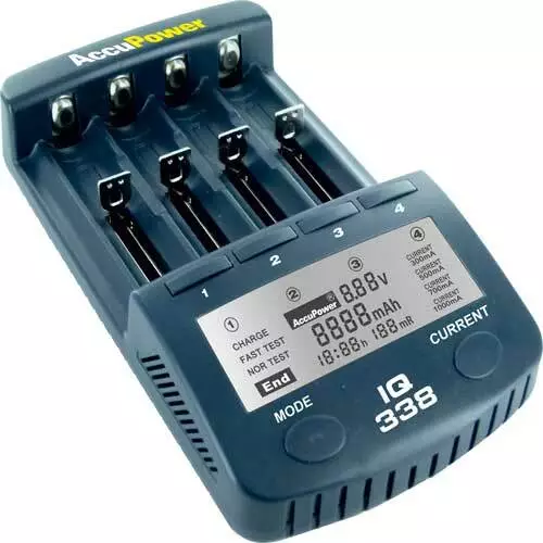 Accu Power IQ338 Ladegerät und Analyzer für Li-Ion / NiCd /NiMH Akkus