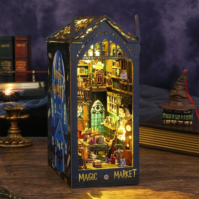 DIY BOOK NOOK Doll House Miniature Wooden Bookshelf Miniatures Model ...