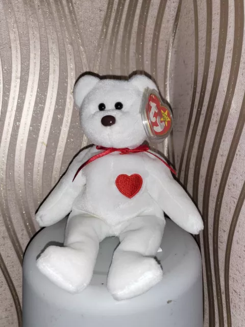TY Beanie Baby Babies - Valentino  - Bear -  With Tag Error and Brown Nose.