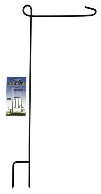 KINREX Garden Flag Pole Holder Stand - Black Metal Iron Wrought Stake Poles 3 PC