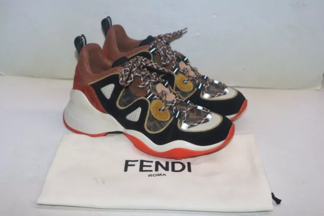 Authentic Fendi Women's Multi Color Suede Ffluid Panelled Sneakers Size 40