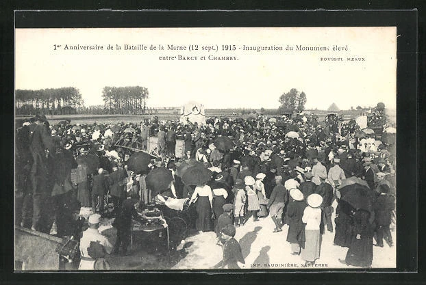 CPA Barcy, 1. Anniversaire de la Bataille de la Marne 1915, Inauguration du Mon