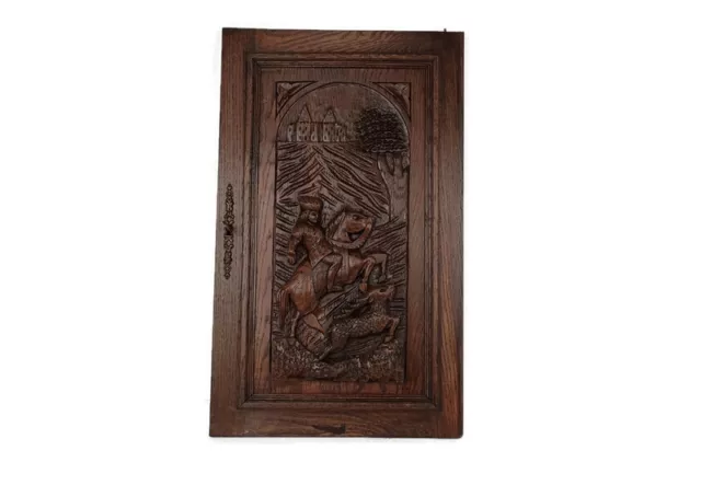 Antique French hand Carved Wood Oak Door Panel Reclaimed Architectural Hare Rabb