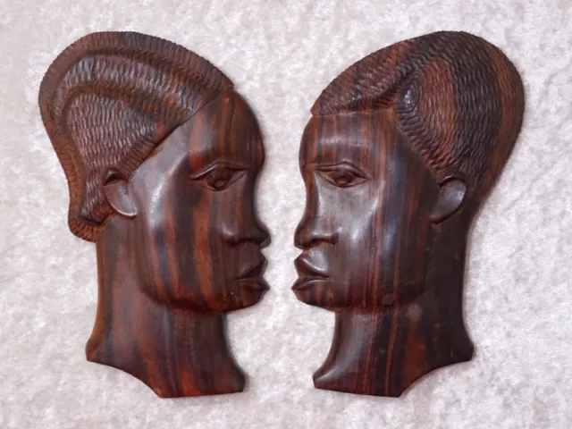 Nbcxsw - 2 X Native Type Tribal Wood Wall Head Africa - Vintage Style - 19 CM