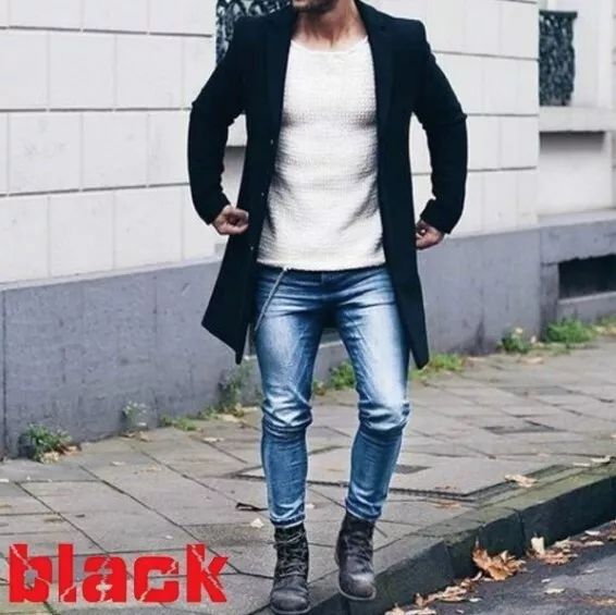 Men's Winter Warm Trench Coat Outwear Overcoat Casual Long Sleeve Button Jacket 3
