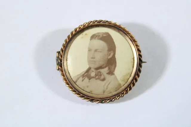 1860's Unusual Long Hair Man victorian gold filled brooch locket 14k g.p.