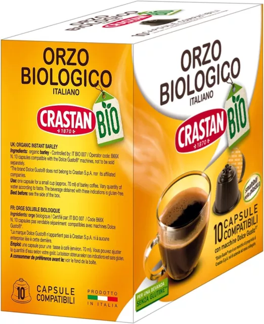 3x Crastan Bio-Gerste in Kapseln Dolce Gusto-Kompatibel Packung 10 Kapseln 3
