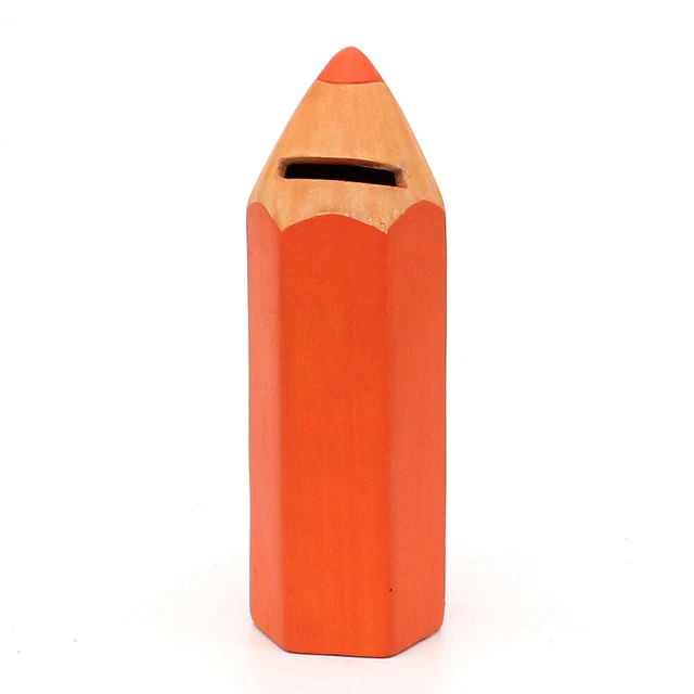 Spardose Sparfigur zum Geld sparen Sparstift orange 6x5,5x17cm 20 0222A