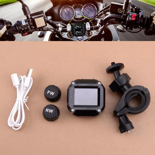 Wireless Motorrad TPMS LCD Reifendruckkontrollsystem & 2 Externe Sensor