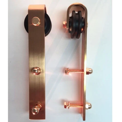 Modern Style Barn Door 6.6ft Rail Roller Slide Track Hardware Kit Copper Finish