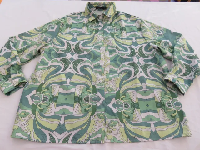 Nasty Gal Fab Retro Vintage Green 1960'S 70'S Print Long Sleeve Shirt Top Uk 16