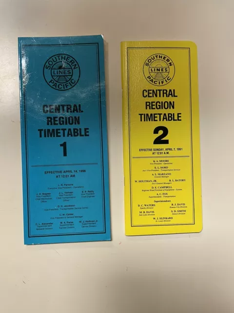 Railroad Lot of 2 Central Region, Southern Pacific Lines Timetables 1996 1991