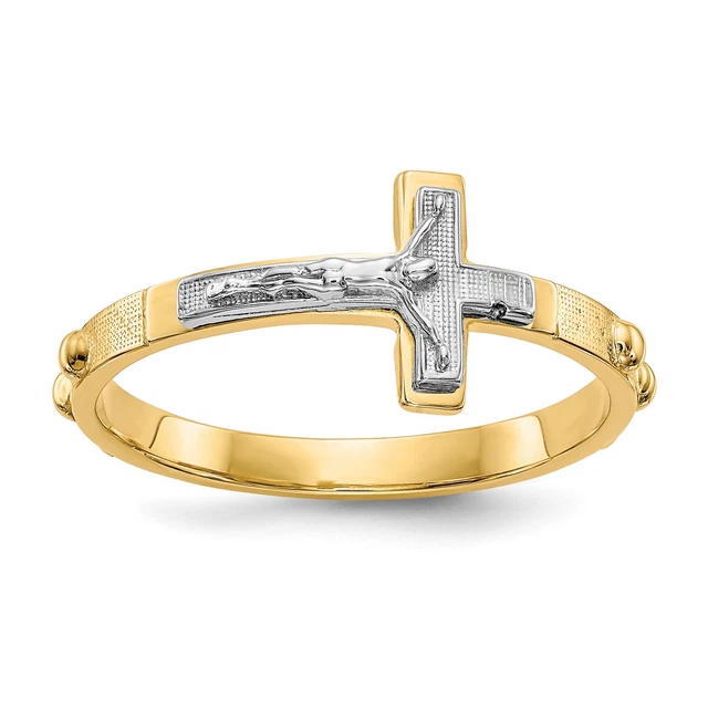 10k Two-Tone Gold Crucifix Rosary Ring 10k Two-Tone Gold Crucifix Rosary Ring
