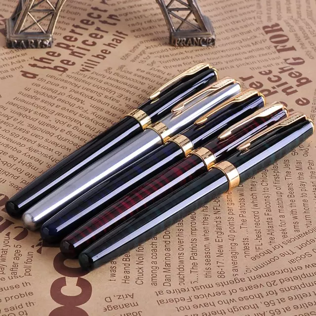 Baoer 388 Metal Fountain Pen & Converter, Fine Nib, Gold Trim, 5 Color Options