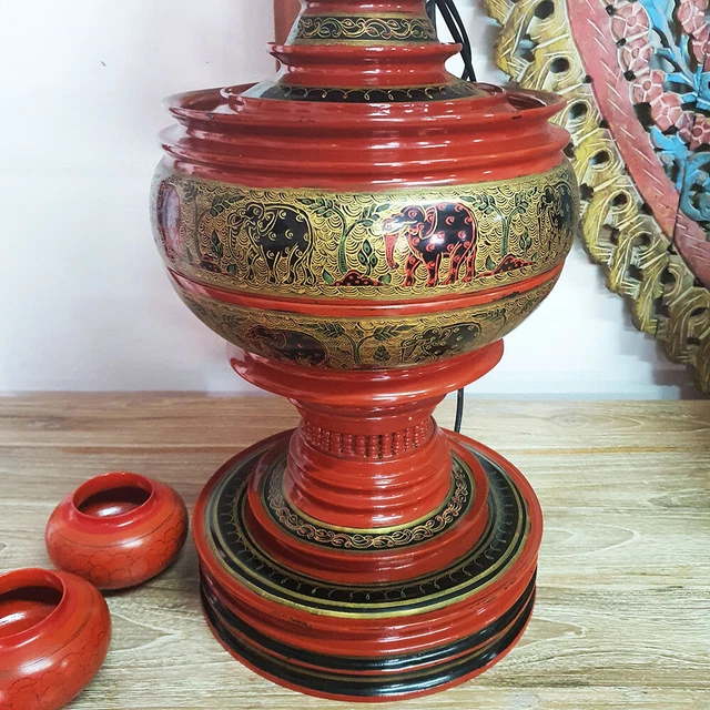 Burmese Food Storage Lacquerware Offering Stupa Shaped Traditional Home Decor 5