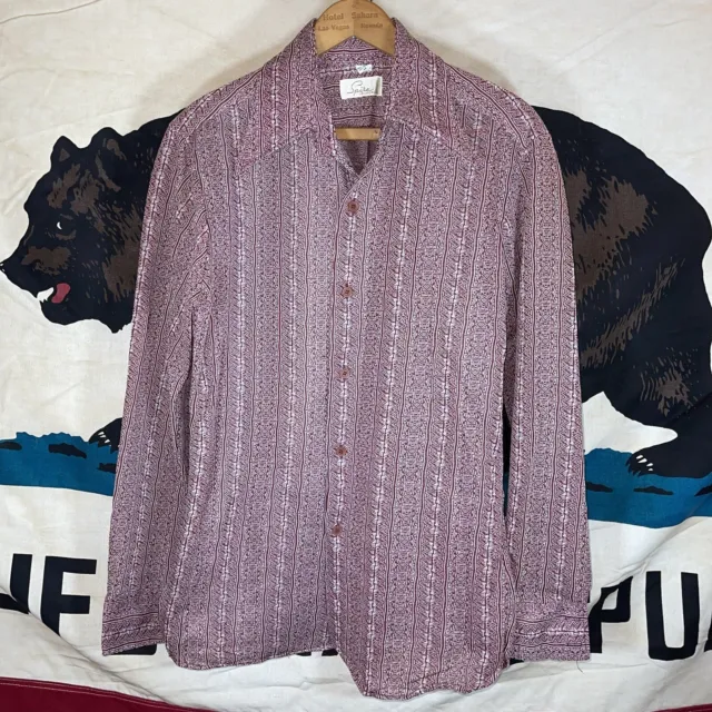 Vintage 60s Spire California Pattern Button Up Long Sleeve Shirt Medium 21x28
