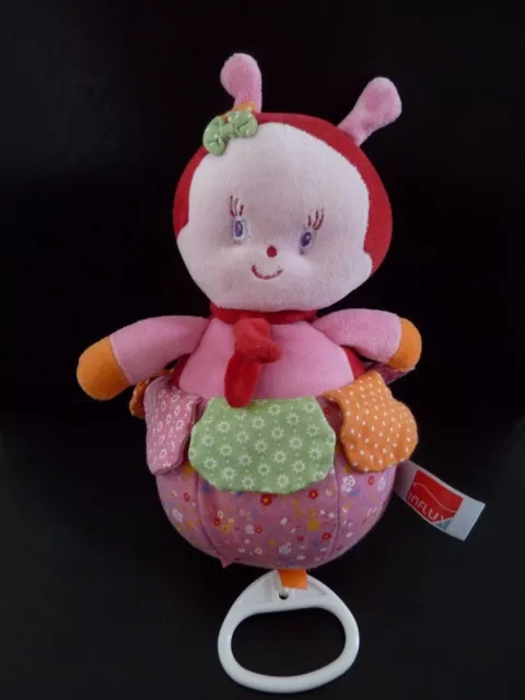 166- Doudou Peluche Influx Musical Coccinelle Rose Orange Vert Fleurs - Ttbe