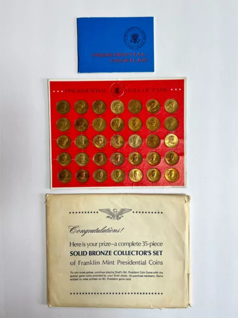 Vtg 1968 Solid Bronze Collector's Set of Franklin Mint Presidential Coins 35 Pc