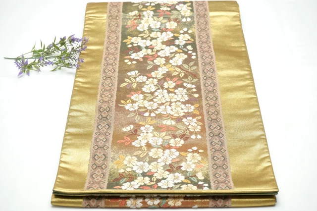 Dear Vanilla Japanese Silk Fukuro Obi Sash Belt Women's Kimono Genuine Vintage