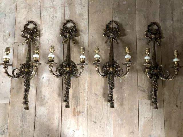 Set of 4 large antique reproduction Baroque candle sconce style wall lights