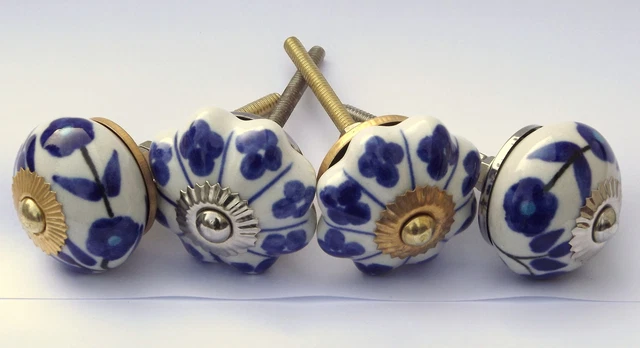 Bleu Blanc Porcelaine Céramique Porte Bouton Poignée Tiroir Placard Tirer De 4 2