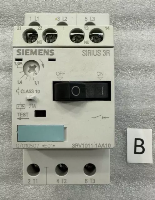 Siemens 3RV1011-1AA10 Manual Motor Starter-Protector 600V 19A Range 1.1-1.6Amp