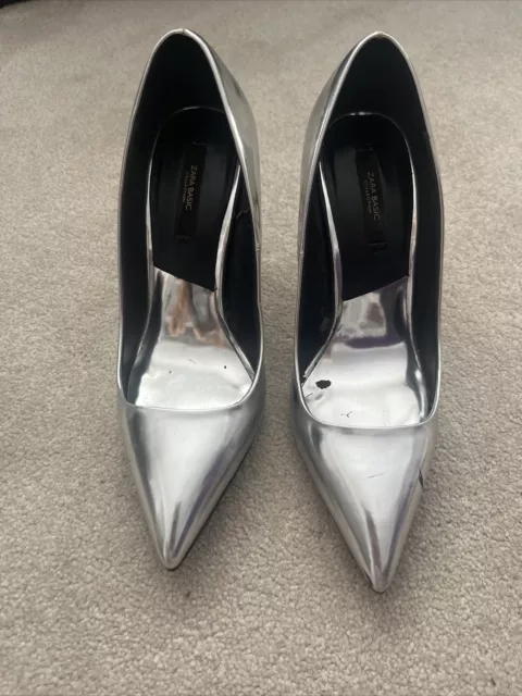zara silver stiletto heel court shoes size 5