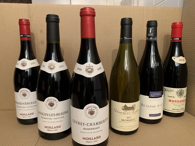 Lot 6 bouteilles Gevrey Chambertin Beaune 1er cru Savigny Meursault Marsannay
