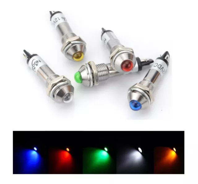 INDICATORE LUMINOSO LED 220V 8mm DA INCASSO pannello auto moto spia luce metallo