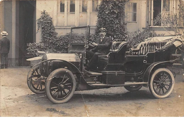 Carte Photo CPA Ancienne – Taxi Avec Militaires Gradés – Paris, Années 1900