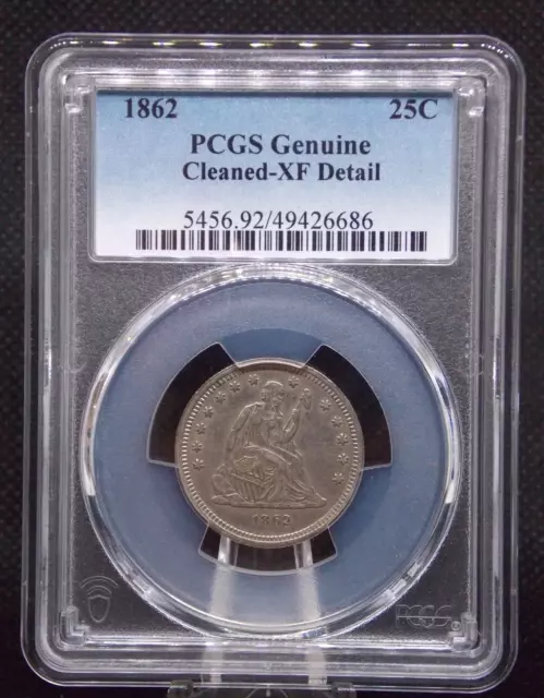 1862 P Seated Liberty Silver Quarter 25c PCGS XF Details Extra Fine #528