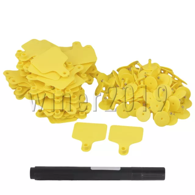 6x7.3cm Plastic Large Shape  Livestock Cow Blank Ear Tag Yellow Pack Of 100