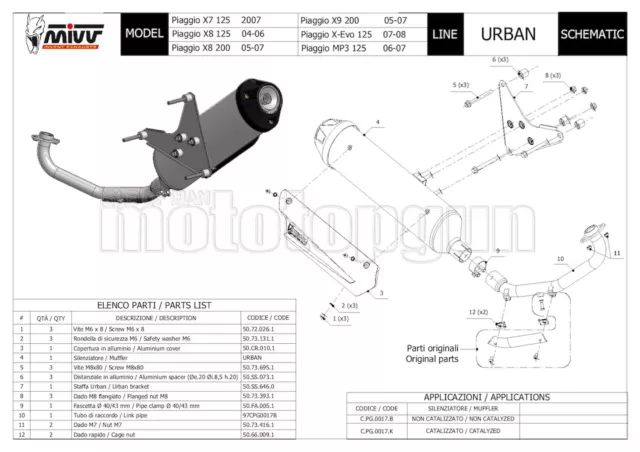 MIVV C.PG.0017.K scarico completo homcat urban piaggio x8 200 2006 06 2