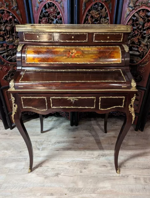 Bureau Cylindre Style Louis XV En Acajou